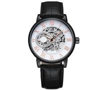RORIOS Herrenuhren Mechanische Automatikuhr Leuchtende Uhren mit Lederband Skelett Militär Armbanduhr