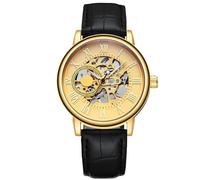 RORIOS Herrenuhren Mechanische Automatikuhr Leuchtende Uhren mit Lederband Skelett Militär Armbanduhr