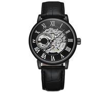 rorios Herrenuhren Mechanische Automatikuhr Leuchtende Uhren mit Lederband Skelett Militär Armbanduhr