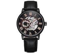 RORIOS Herrenuhren Mechanische Automatikuhr Leuchtende Uhren mit Lederband Skelett Militär Armbanduhr