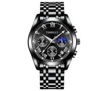 rorios Klassische Edelstahl Uhren Multifunktional Herrenuhren Elegant Business Armbanduhren Analoge Quarz wasserdichte Uhr für Herren Männer Schwarz D