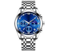 RORIOS Klassische Edelstahl Uhren Multifunktional Herrenuhren Elegant Business Armbanduhren Analoge Quarz wasserdichte Uhr für Herren Männer Blau A