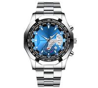 RORIOS Klassische Herrenuhr, beleuchtet, analog, Quarz, mit Armband aus Edelstahl, Business, Armbanduhr, blau/weiß, L, Armband