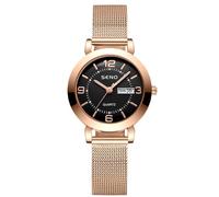 rorios Mädchen Minimalistische Armbanduhr Damen Analoge Quarzuhr Datum Kalender Leuchtend Uhr Business Damenuhr mit Mesh Armband Schwarz A