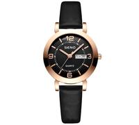 rorios Mädchen Minimalistische Armbanduhr Damen Analoge Quarzuhr Datum Kalender Leuchtend Uhr Business Damenuhr mit Leder Armband Schwarz B