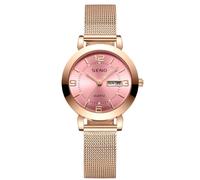 rorios Mädchen Minimalistische Armbanduhr Damen Analoge Quarzuhr Datum Kalender Leuchtend Uhr Business Damenuhr mit Mesh Armband Rosa