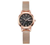 rorios Mädchen Minimalistische Armbanduhr Damen Analoge Quarzuhr wasserdichte Mesh Armbanduhr Frauen Roségold Uhr Woche Datum Kalender Schwarz