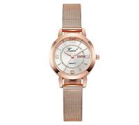rorios Mädchen Minimalistische Armbanduhr Damen Analoge Quarzuhr wasserdichte Mesh Armbanduhr Frauen Roségold Uhr Woche Datum Kalender Weiß