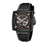 RORIOS Mechanische Herren Uhr Quadratische Automatikuhr mit Leuchtfunktion Wasserdicht Watches Großem Zifferblatt & Leder Armband Schwarz