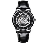 rorios Mode Automatik Uhr Mechanische Armbanduhren für Herren Analog Minimalistisch Uhren Leuchtend Skelett Herrenuhren mit Leder Armband für Männer Schwarz B