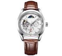 RORIOS Mode Herren Uhren Automatisch Mechanisch Uhren mit Lederarmband Leuchtende Skelett Armbanduhr
