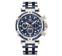 rorios Mode Herrenuhren Business Edelstahl Armbanduhr Multifunktional Analog Quarz Uhr Leuchtend Datum Kalender Uhren für Herren Männer Weiß Blau