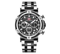 rorios Mode Herrenuhren Business Edelstahl Armbanduhr Multifunktional Analog Quarz Uhr Leuchtend Datum Kalender Uhren für Herren Männer Schwarz B