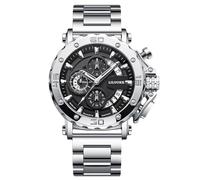 rorios Mode Herrenuhren Multifunktional Edelstahl Armbanduhr Business Analog Quarz Uhr Leuchtend Datum Kalender Uhren für Herren Männer Silber Schwarz