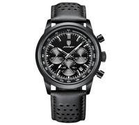 rorios Multifunktional Herrenuhren Analog Quarz Armbanduhr Freizeit Chronograph Uhr Klassische Edelstahl Uhr für Herren Männer mit Leder Armband Schwarz