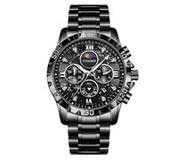 rorios Multifunktional Herrenuhren Elegant Diamant Uhren Analoge Quarz Uhr Edelstahl Chronograph Uhr Mode Armbanduhren für Herren Schwarz