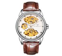 rorios Paar Mechanische Armbanduhr Damen Herren Uhren Automatik Edelstahl Uhr Minimalistisch Business Uhr Mode Skelett Uhr Weißbraun B