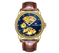 rorios Paar Mechanische Armbanduhr Damen Herren Uhren Automatik Edelstahl Uhr Minimalistisch Business Uhr Mode Skelett Uhr Blau Braun B