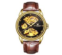 rorios Paar Mechanische Armbanduhr Damen Herren Uhren Automatik Edelstahl Uhr Minimalistisch Business Uhr Mode Skelett Uhr Schwarzbraun C