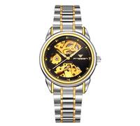 rorios Paar Mechanische Armbanduhr Damen Herren Uhren Automatik Edelstahl Uhr Minimalistisch Business Uhr Mode Skelett Uhr Schwarz Gold