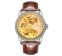 rorios Paar Mechanische Armbanduhr Damen Herren Uhren Automatik Edelstahl Uhr Minimalistisch Business Uhr Mode Skelett Uhr Gold Braun A