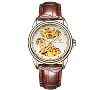 rorios Paar Mechanische Armbanduhr Damen Herren Uhren Automatik Edelstahl Uhr Minimalistisch Business Uhr Mode Skelett Uhr Weiß Braun A