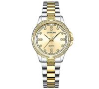 rorios Paar Uhren Männer Frauen Edelstahl Uhr Herren Business Analoge Quarz Armbanduhr Elegante wasserdichte Uhr Diamant Leuchtend Uhr Gold C