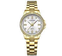 rorios Paar Uhren Männer Frauen Edelstahl Uhr Herren Business Analoge Quarz Armbanduhr Elegante wasserdichte Uhr Diamant Leuchtend Uhr Gold weiß B