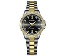 rorios Paar Uhren Männer Frauen Edelstahl Uhr Herren Business Analoge Quarz Armbanduhr Elegante wasserdichte Uhr Diamant Leuchtend Uhr Schwarz Gold B