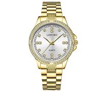 rorios Paar Uhren Männer Frauen Edelstahl Uhr Herren Business Analoge Quarz Armbanduhr Elegante wasserdichte Uhr Diamant Leuchtend Uhr Goldweiß A