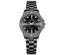 rorios Paar Uhren Männer Frauen Edelstahl Uhr Herren Business Analoge Quarz Armbanduhr Elegante wasserdichte Uhr Diamant Leuchtend Uhr Schwarz B