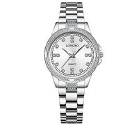 rorios Paar Uhren Männer Frauen Edelstahl Uhr Herren Business Analoge Quarz Armbanduhr Elegante wasserdichte Uhr Diamant Leuchtend Uhr Weiß B