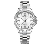 rorios Paar Uhren Männer Frauen Edelstahl Uhr Herren Business Analoge Quarz Armbanduhr Elegante wasserdichte Uhr Diamant Leuchtend Uhr Weiß A