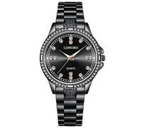 rorios Paar Uhren Männer Frauen Edelstahl Uhr Herren Business Analoge Quarz Armbanduhr Elegante wasserdichte Uhr Diamant Leuchtend Uhr Schwarz A