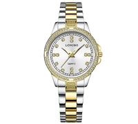 rorios Paar Uhren Männer Frauen Edelstahl Uhr Herren Business Analoge Quarz Armbanduhr Elegante wasserdichte Uhr Diamant Leuchtend Uhr Weiß Gold C