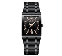 rorios Quarz Armbanduhr Herren Einfache Quadratische Uhr Business wasserdichte Uhren Datum Kalender Leuchtend Uhr mit Edelstahl Armband für Männer Schwarze Rosegold A