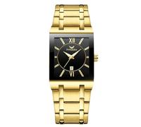 rorios Quarz Armbanduhr Herren Einfache Quadratische Uhr Business wasserdichte Uhren Datum Kalender Leuchtend Uhr mit Edelstahl Armband für Männer Gold Schwarz