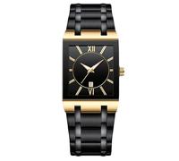 RORIOS Quarz Armbanduhr Herren Einfache Quadratische Uhr Business wasserdichte Uhren Datum Kalender Leuchtend Uhr mit Edelstahl Armband für Männer Gold Schwarz A