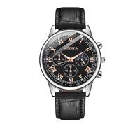 rorios Quarz Herren Uhr Analog Quarz Chronograph Leder Armband Klassiker Business/Freizeit Watch Datumsanzeige Wasserdicht Watches Großem Zifferblatt & Römische Ziffern Schwarz