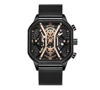 rorios Quarz Uhren für Herren Business Edelstahl Armbanduhr Leuchtend Analog Uhr Multifunktional Chronograph Uhr Mode Quadrat UH für Männer Gold B