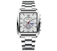 rorios Rechteckige Herrenuhren Mode Analog Quarz Armbanduhr Herren Business wasserdichte Uhren Leuchtend Edelstahl Armband für Männer weiß