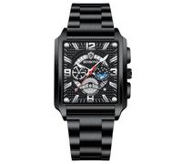 rorios Rechteckige Herrenuhren Mode Analog Quarz Armbanduhr Herren Business wasserdichte Uhren Leuchtend Edelstahl Armband für Männer schwarz weiß A