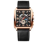 rorios Rechteckige Herrenuhren Mode Analog Quarz Armbanduhr Herren Business wasserdichte Uhren Leuchtend Leder Armband für Männer Schwarze Rose B