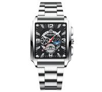rorios Rechteckige Herrenuhren Mode Analog Quarz Armbanduhr Herren Business wasserdichte Uhren Leuchtend Edelstahl Armband für Männer schwarz weiß B
