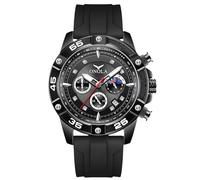 rorios Stilvolle Armbanduhren für Herren Sport Casual Uhren Multifunktionale Analoge Quarz Armbanduhr Chronograph Leuchtende Uhr mit Silikonarmband Schwarz B