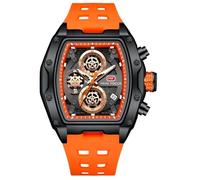 rorios Tonneau Armbanduhren für Herren Mode Multifunktional Uhr Analog Quarz Herrenuhren Punk Chronograph Uhren für Männer mit Silikon Armband Orange