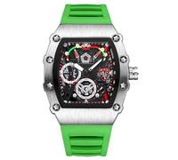 rorios Tonneau Armbanduhren für Herren Mode Sport Edelstahl Uhr Mode Quarz Uhr Leuchtend Analog Herrenuhr Sport Edelstahl Uhren mit Silikon Armband Grün