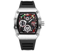 rorios Tonneau Armbanduhren für Herren Mode Sport Edelstahl Uhr Mode Quarz Uhr Leuchtend Analog Herrenuhr Sport Edelstahl Uhren mit Silikon Armband Schwarz B