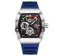 rorios Tonneau Armbanduhren für Herren Mode Sport Edelstahl Uhr Mode Quarz Uhr Leuchtend Analog Herrenuhr Sport Edelstahl Uhren mit Silikon Armband Blau