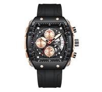 rorios Tonneau Armbanduhren für Herren Stilvolle Casual Uhren Sport Silikonarmband Herrenuhren Analoge Quarz Uhr Multifunktionale Chronograph Uhr Schwarz B